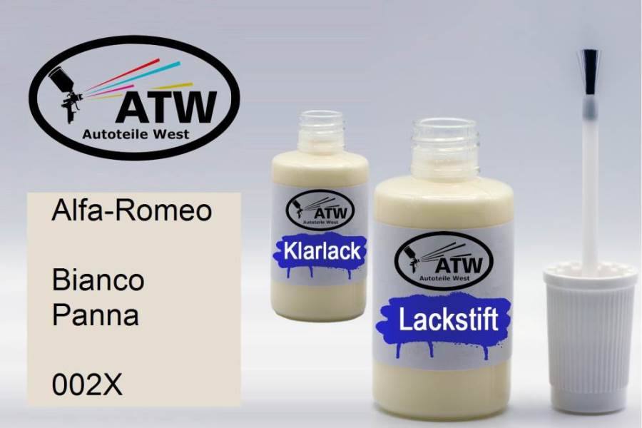 Alfa-Romeo, Bianco Panna, 002X: 20ml Lackstift + 20ml Klarlack - Set, von ATW Autoteile West.